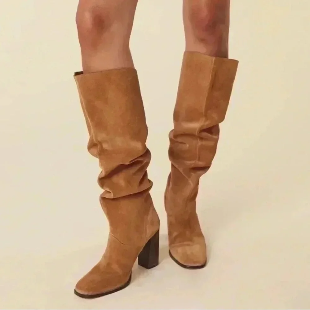 NEW | SPELL Cha Cha Slouch Leather Suede Boots in Tan 39= US 8 - Picture 12 of 13